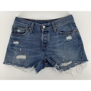 Levi's 501 Women's High Rise Cut Off Blue Denim Shorts Button Fly Size 25W
